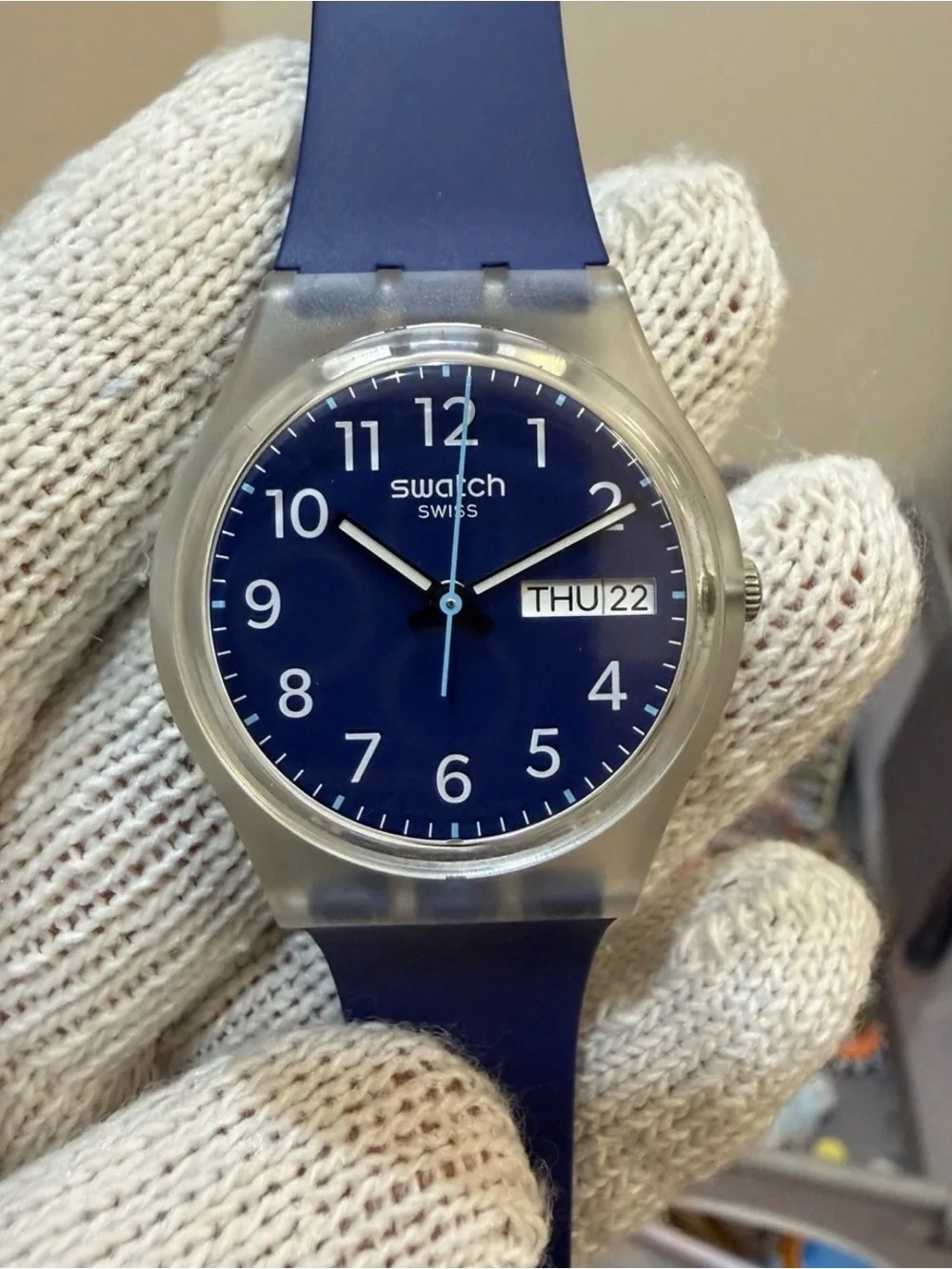 Swatch Rinse Repeat Navy Blue Day/Date Swiss Quartz 34mm Watch GE725 Unisex